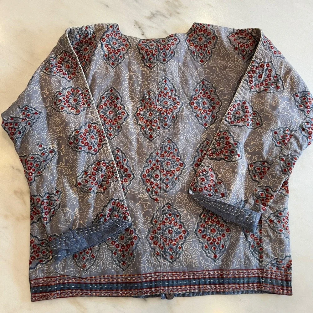 Vintage 90s Chicos Reversible Print‎ Cotton Kimono Jacket Size S